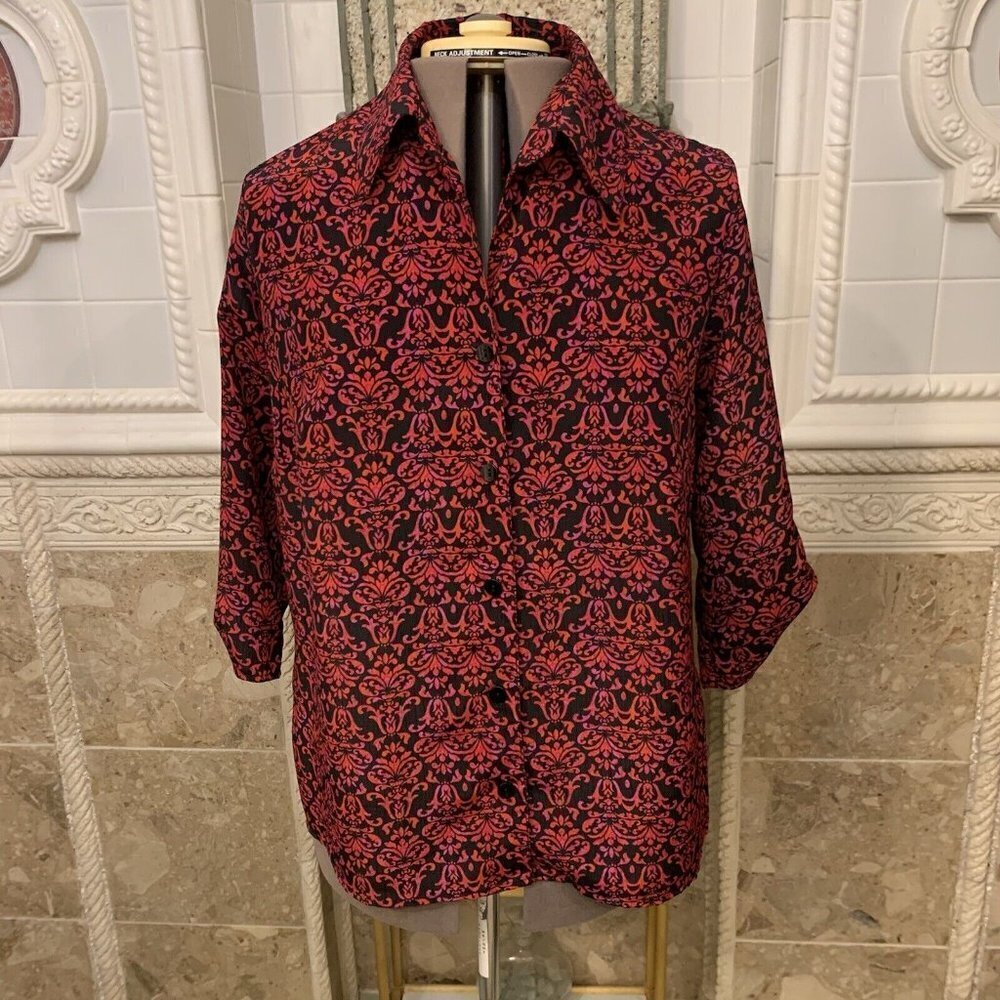 Just My Size. Sz 1X 16W. Roll Tab Cuff. Side Slits. 3/4 Sleeve. Button. B62